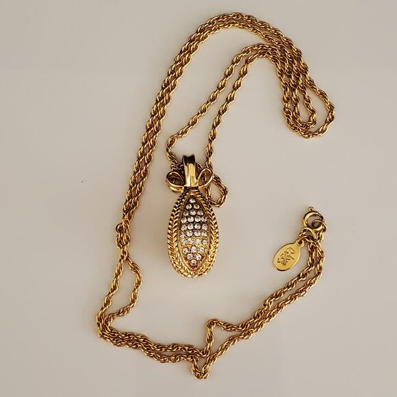 Joan Rivers Pave Crystal Egg Pendant Necklace‎ Gold Plated Vintage Long Chain - Picture 10 of 10
